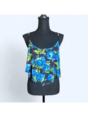 Vintage Y2K blue floral print cami tank top fairy core coquette size Small 💙